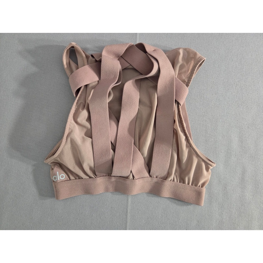 Alo Sports Bra Womens Extra Small Brown Yoga Bandage Vented Stretch Strap Shirt